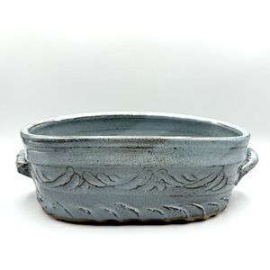 CASSEROLE BAKING SERVING DISH Handmade Oval Stoneware Art Pottery Signed Jervey